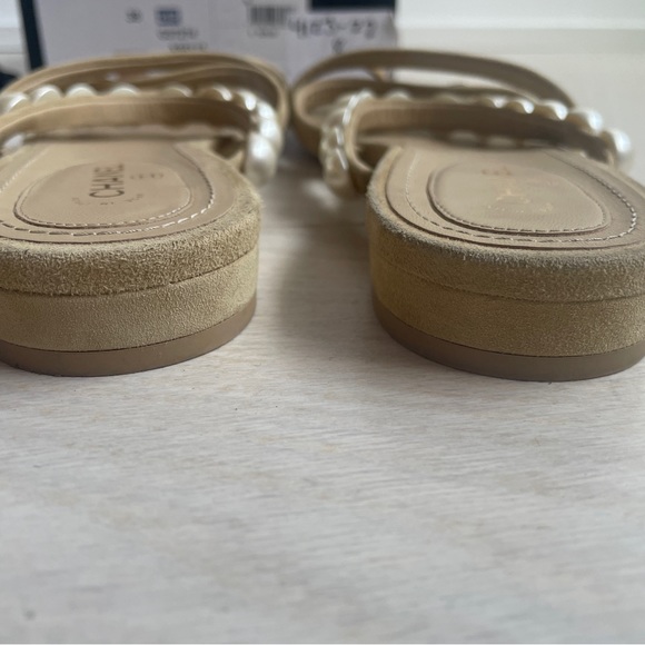 Chanel Suede & Pearl Beige Sandals Size 38 - Picture 5 of 7